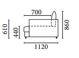 Måltegning af Cloud Roomy sofa med dimensioner 1120x860x610 mm, produceret i Europa, dansk design.